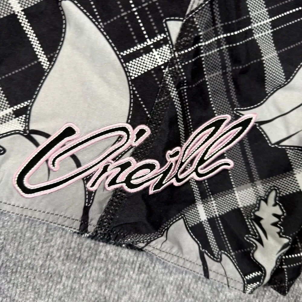 O'Neill Men's Board Shorts Size 38 Black Gray Plaid Hibiscus Floral Y2K Grunge